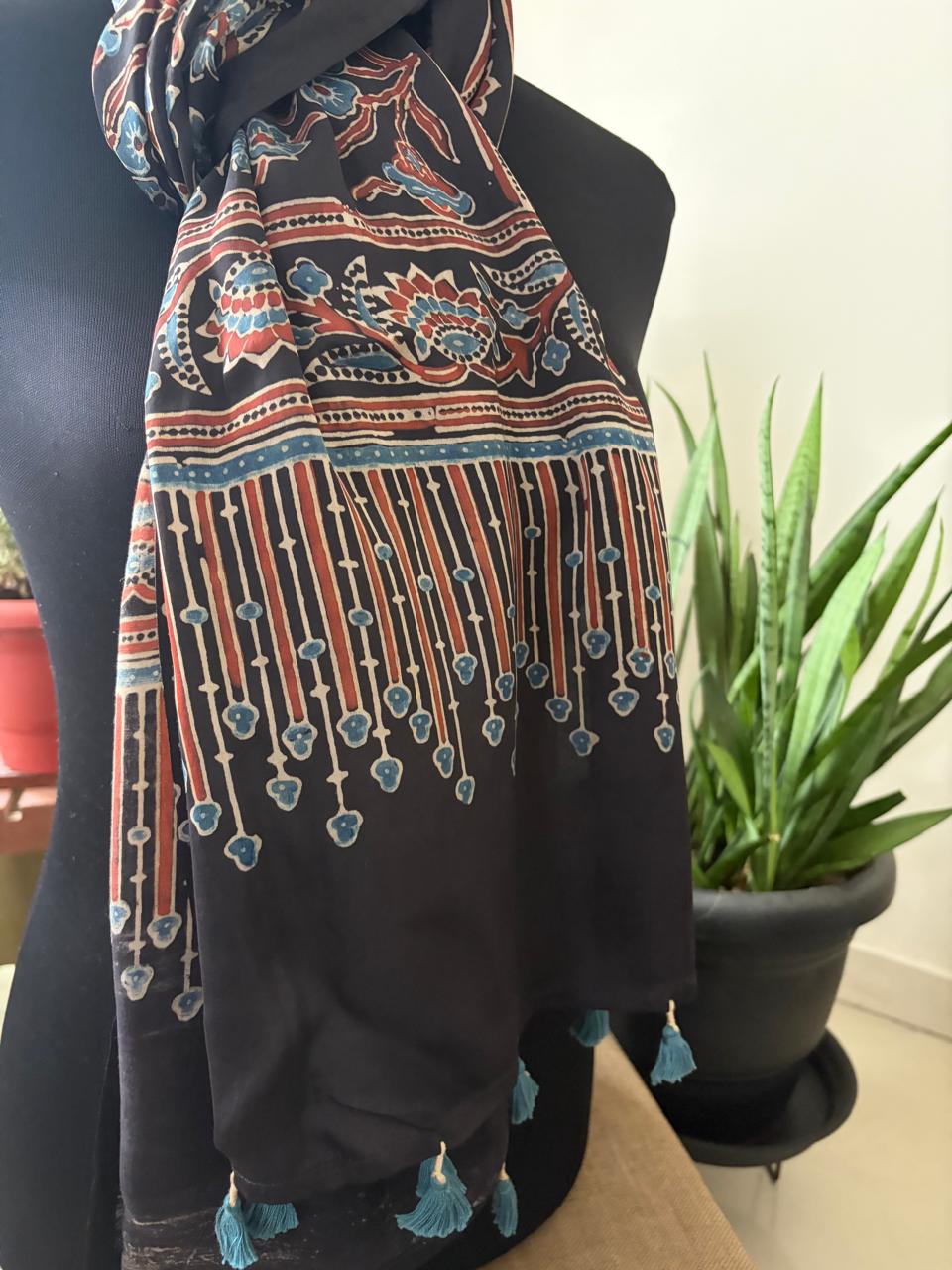 Ajrakh Hand Block Printed Modal Silk Stole