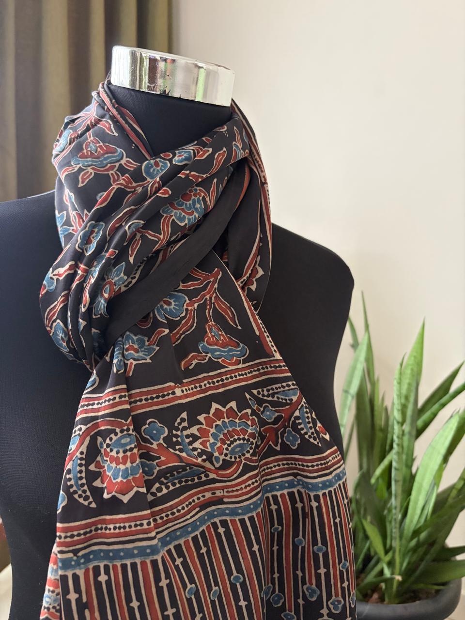 Ajrakh Hand Block Printed Modal Silk Stole