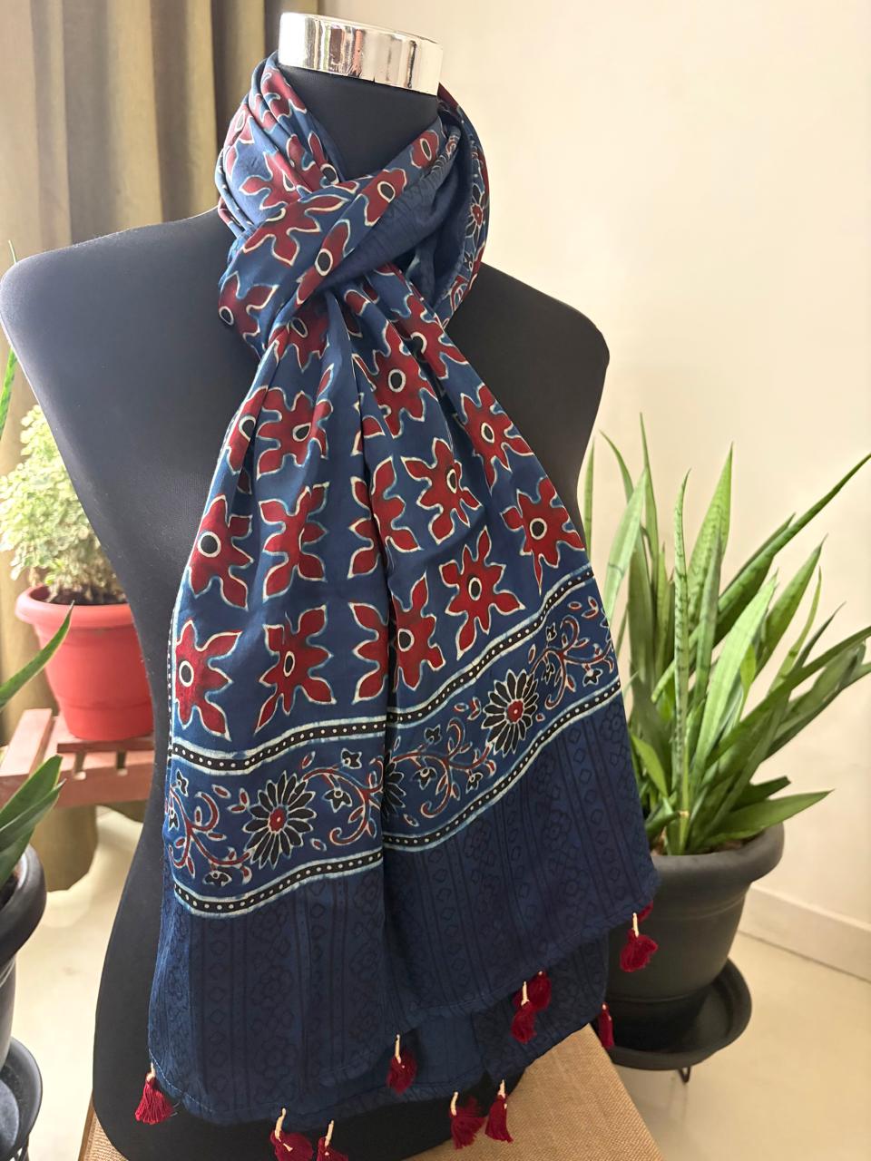 Ajrakh Hand Block Printed Modal Silk Stole