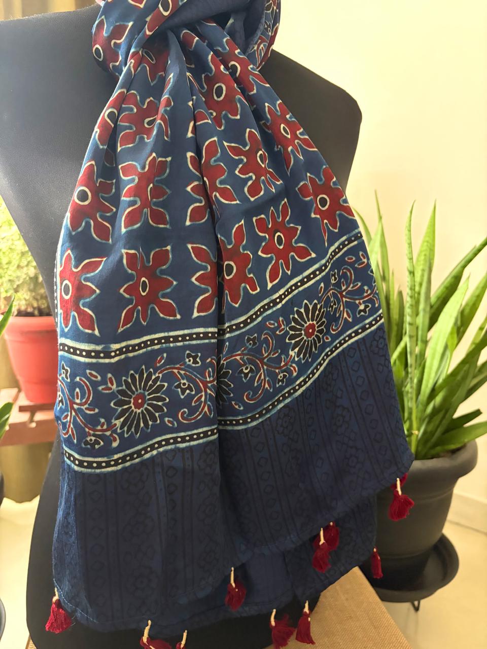 Ajrakh Hand Block Printed Modal Silk Stole