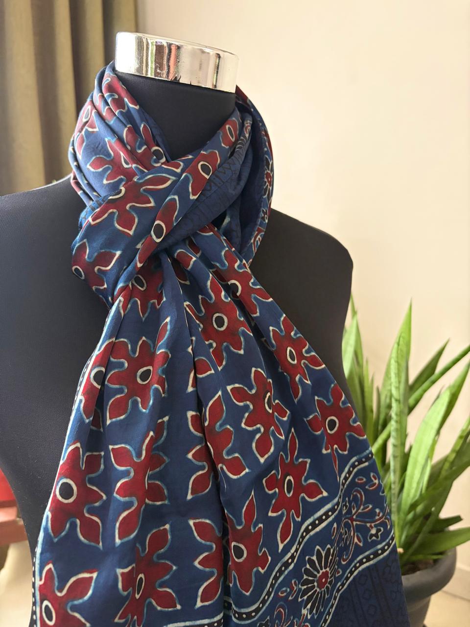 Ajrakh Hand Block Printed Modal Silk Stole