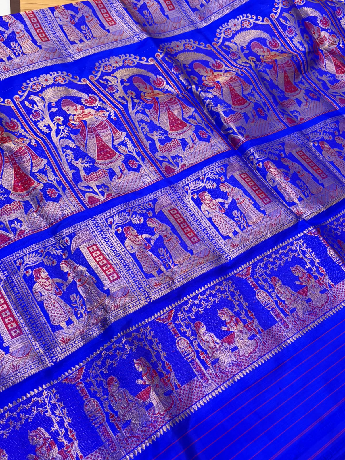 Exquisite Handwoven Pure Silk Baluchari Saree  Electric Blue
