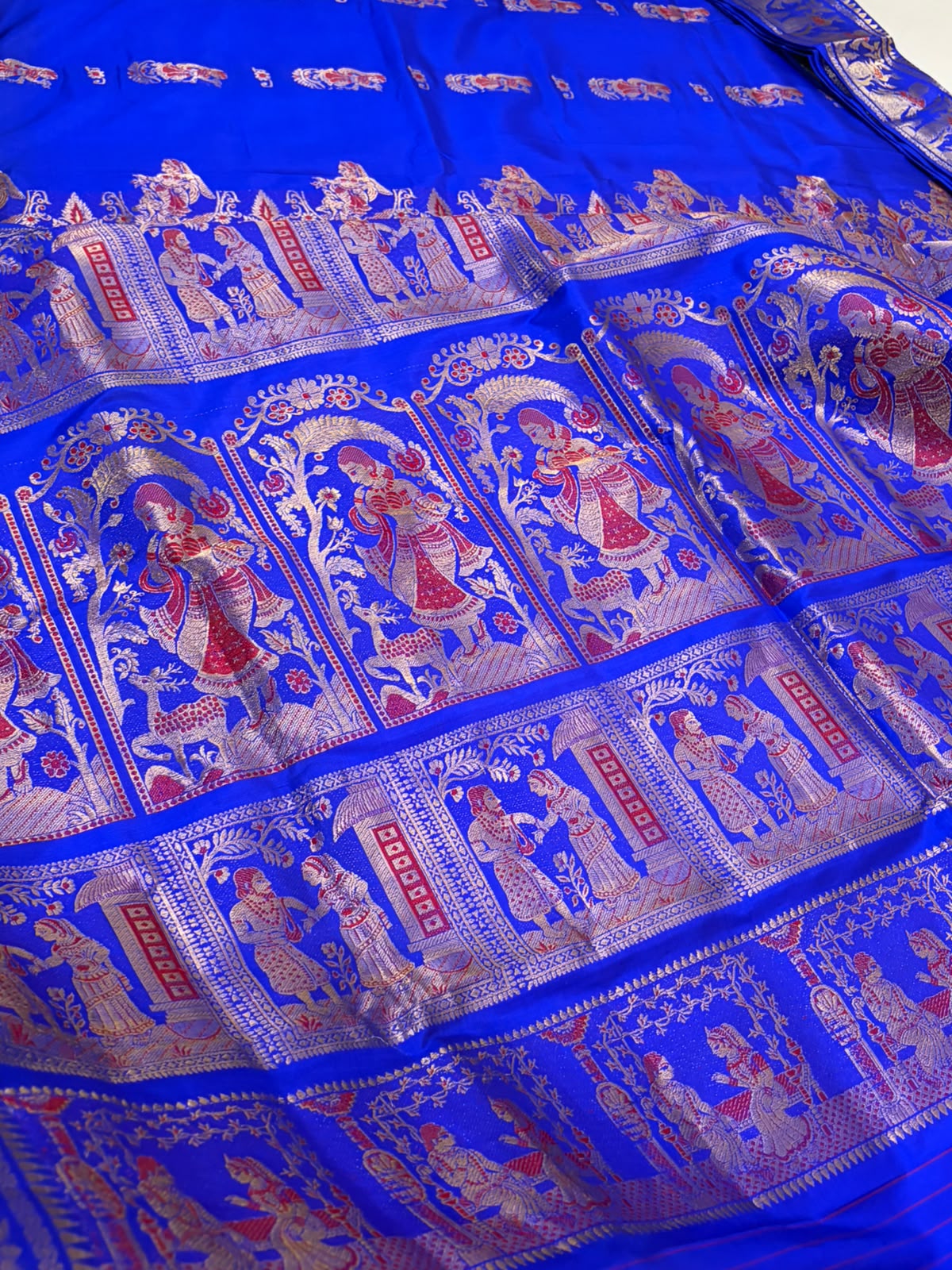 Exquisite Handwoven Pure Silk Baluchari Saree Electric Blue