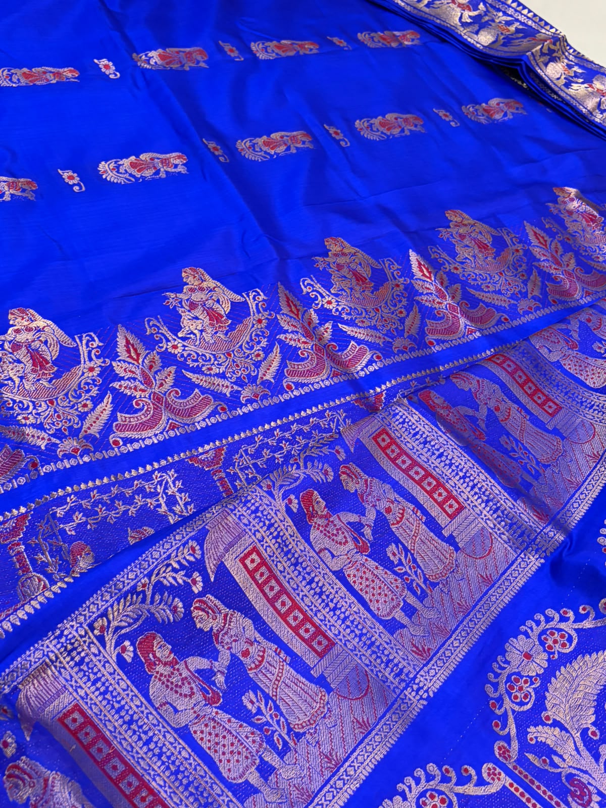 Exquisite Handwoven Pure Silk Baluchari Saree Electric Blue
