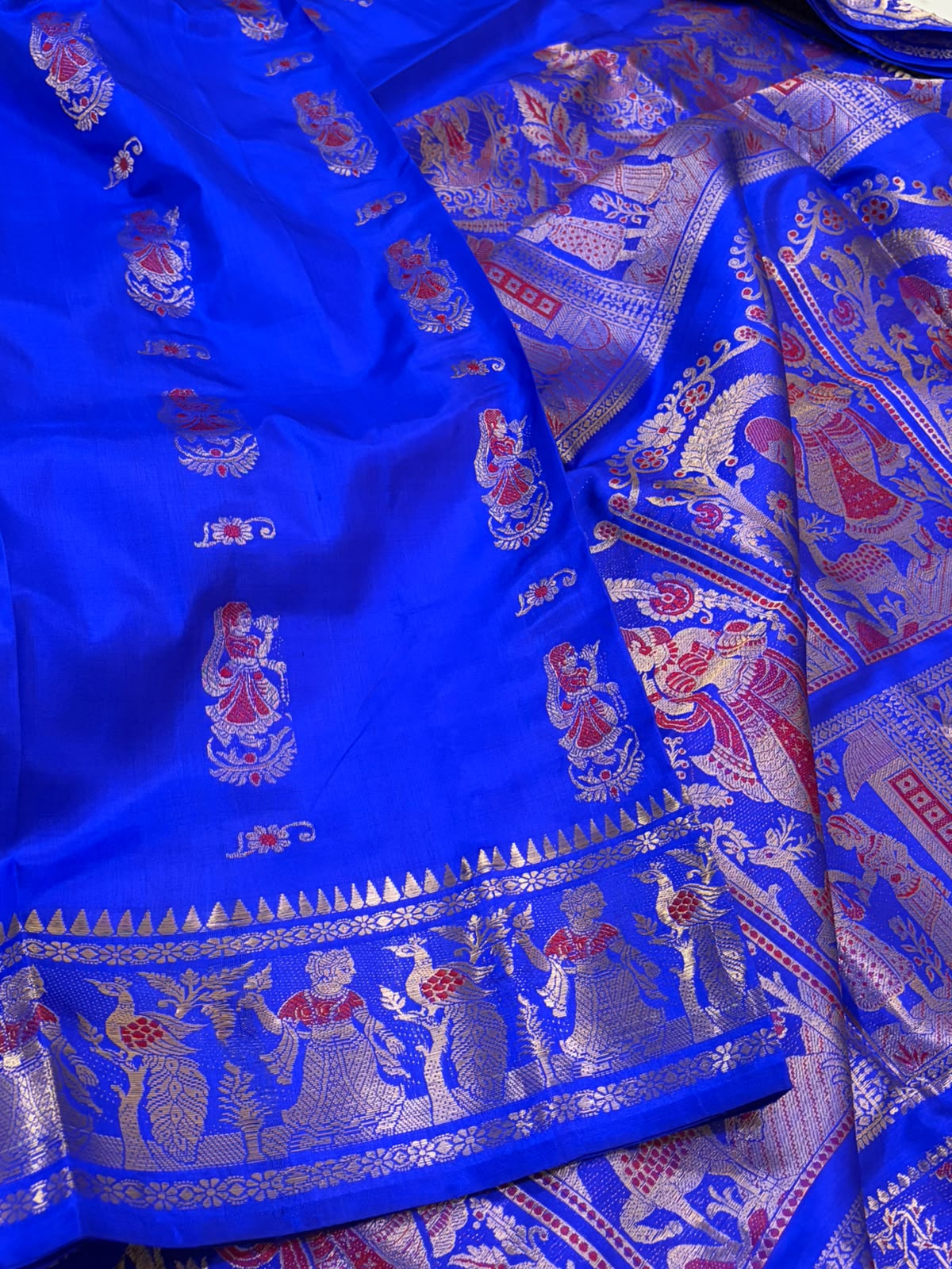 Exquisite Handwoven Pure Silk Baluchari Saree  Electric Blue