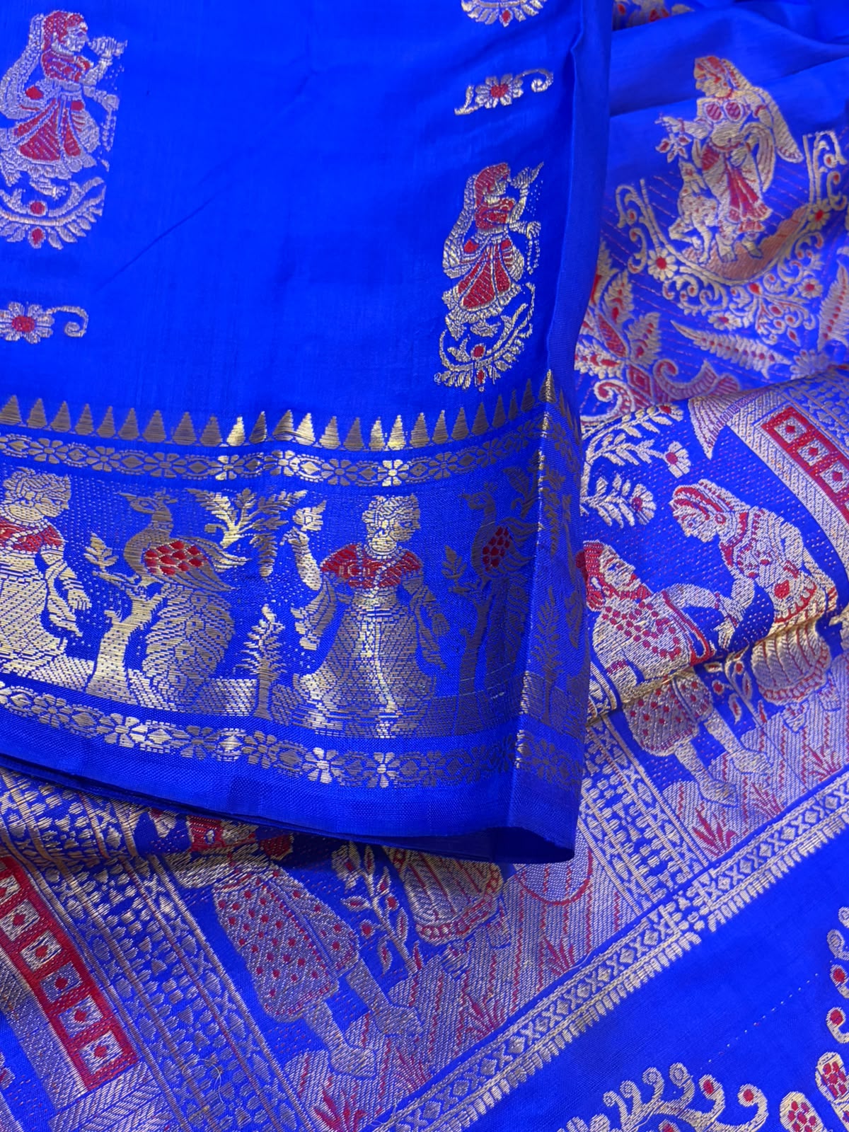 Exquisite Handwoven Pure Silk Baluchari Saree Electric Blue