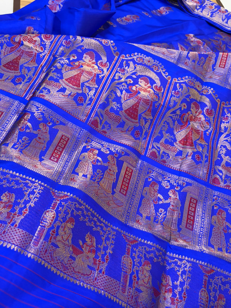 Image of Exquisite Handwoven Pure Silk Baluchari Saree – Electric Blue