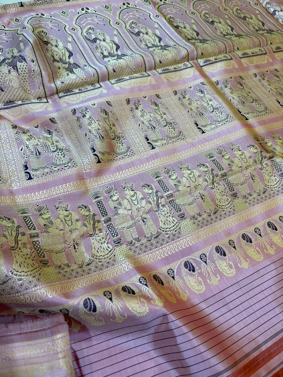 Exquisite Handwoven Pure Silk Baluchari Saree Rose Pink