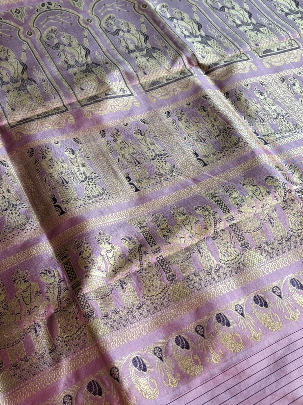 Exquisite Handwoven Pure Silk Baluchari Saree  Rose Pink