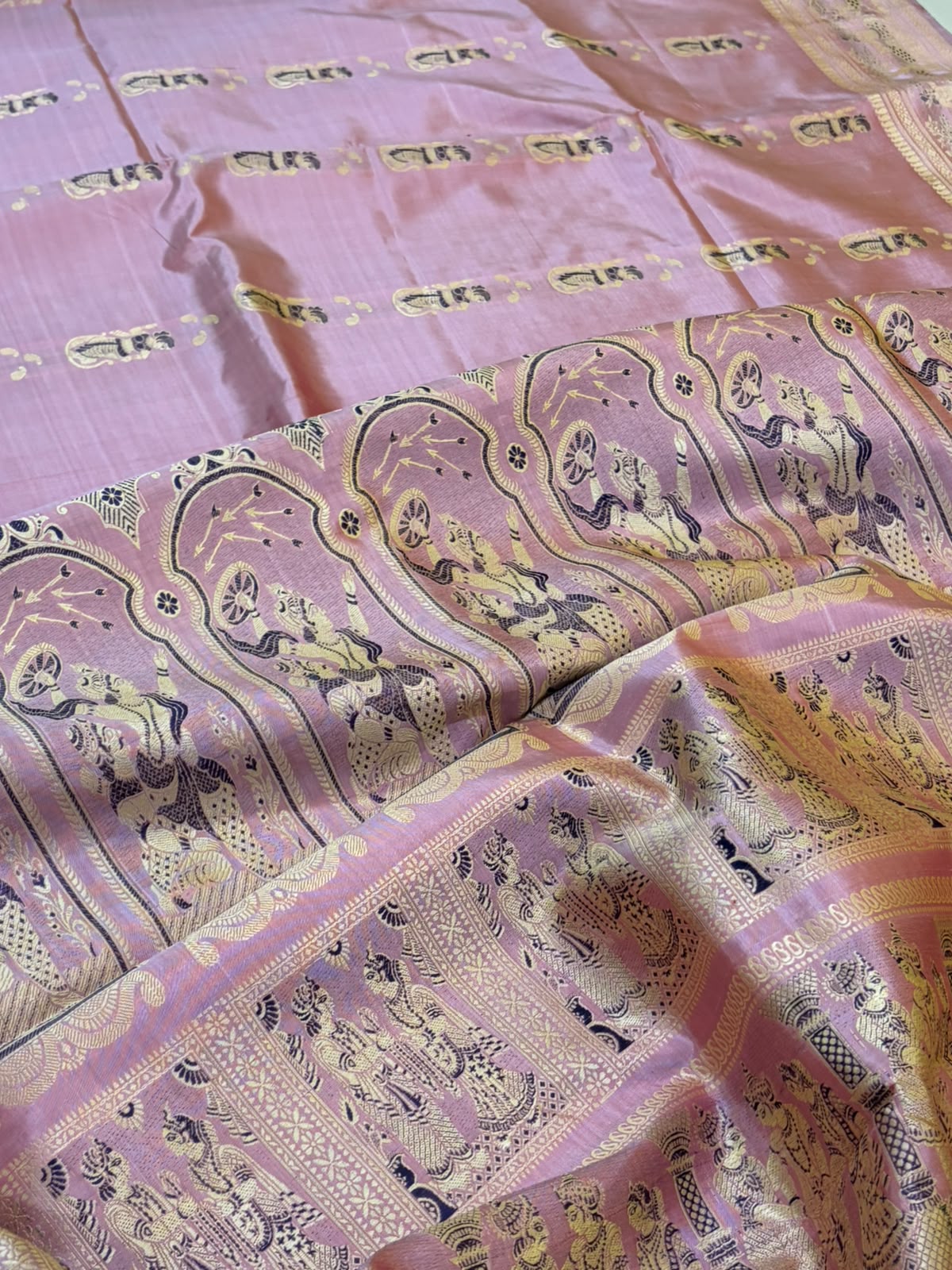 Exquisite Handwoven Pure Silk Baluchari Saree Rose Pink