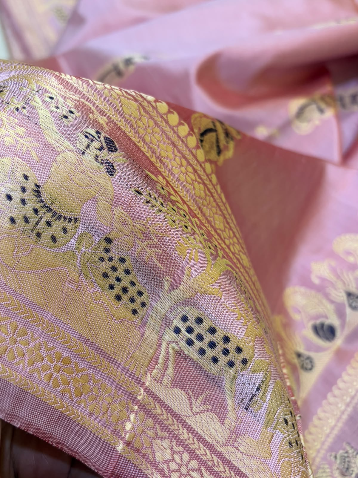 Exquisite Handwoven Pure Silk Baluchari Saree  Rose Pink