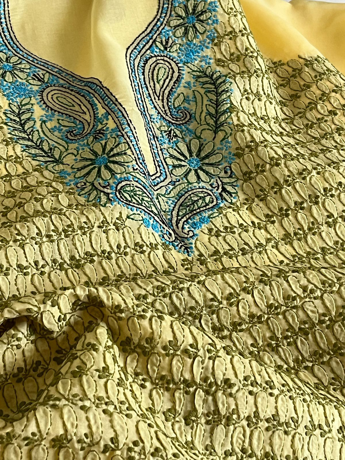 Beautiful cotton Kurta with hand chikankari embroidery