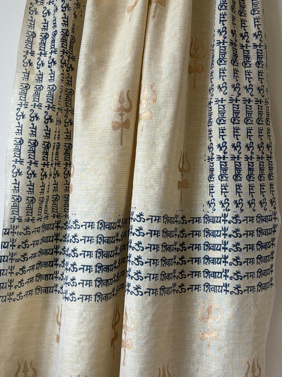 Beautiful Handblock Printed Dupatta - Om Namah Shivay print - Beige with Navy Blue