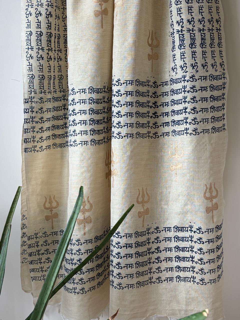 Beautiful Handblock Printed Dupatta - Om Namah Shivay print - Beige with Navy Blue
