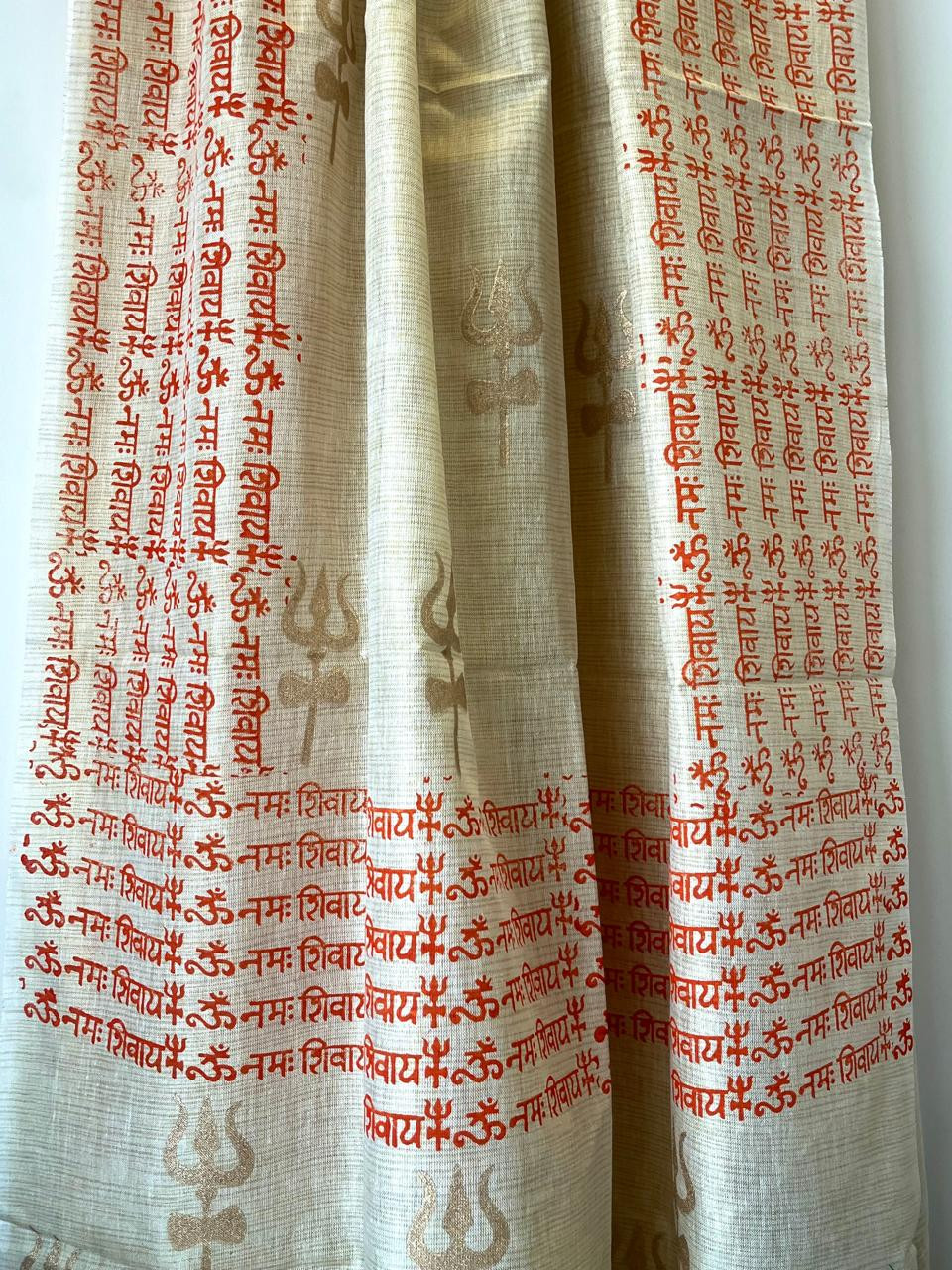 Beautiful Handblock Printed Dupatta - Om Namah Shivay print - Beige with Orange