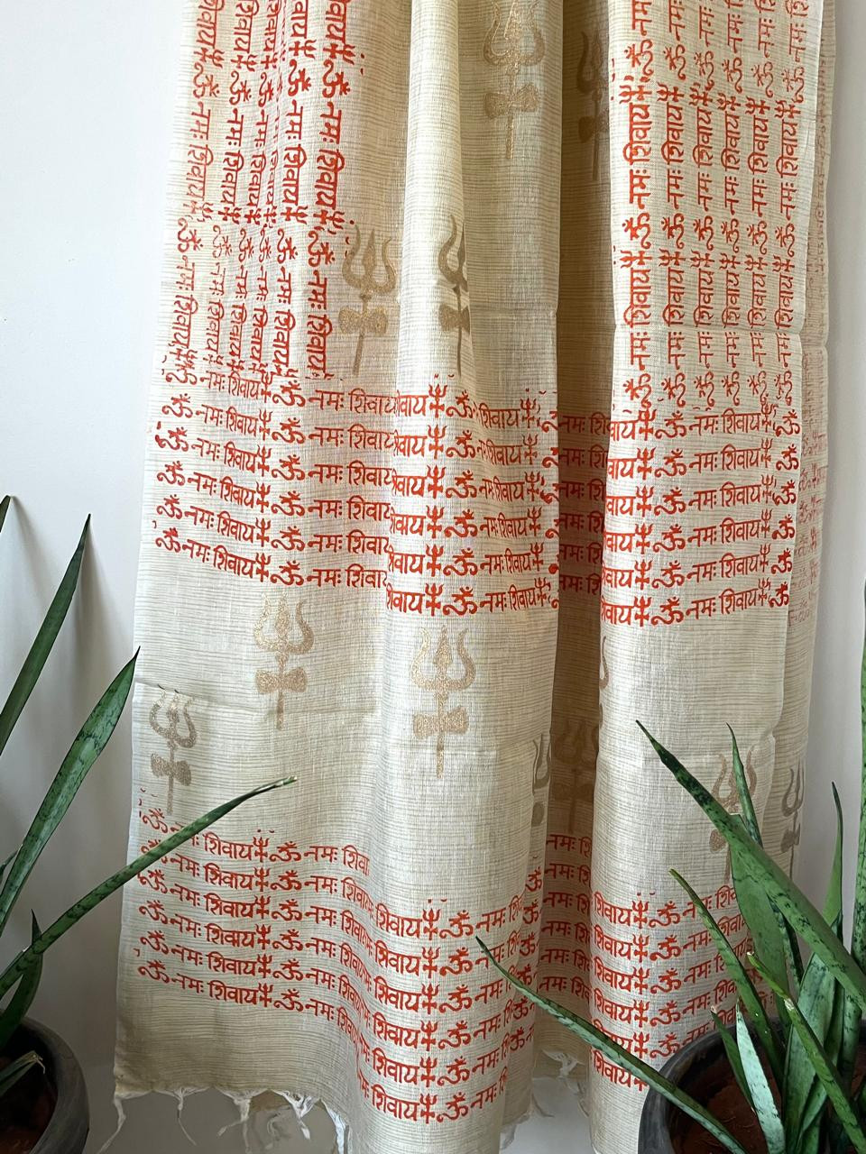 Beautiful Handblock Printed Dupatta - Om Namah Shivay print - Beige with Orange