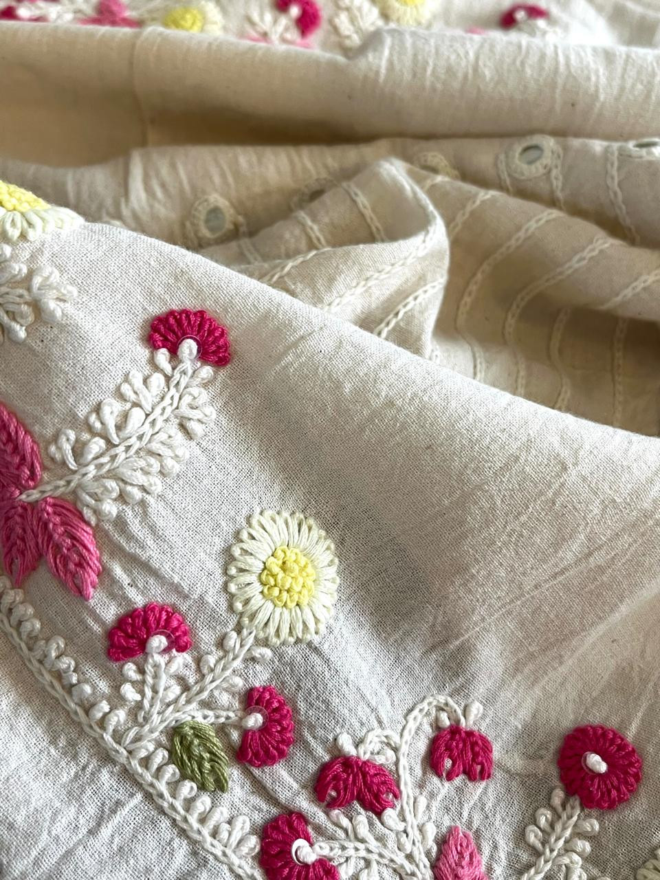 Beautiful Handloom cotton Kurtas with Hand Mirror work and Embroidery