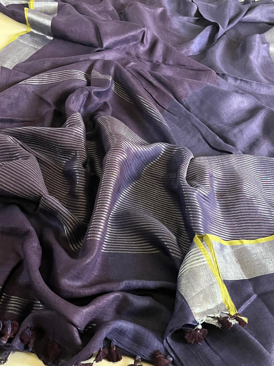 Beautiful handloom Linen shaded saree - Purple