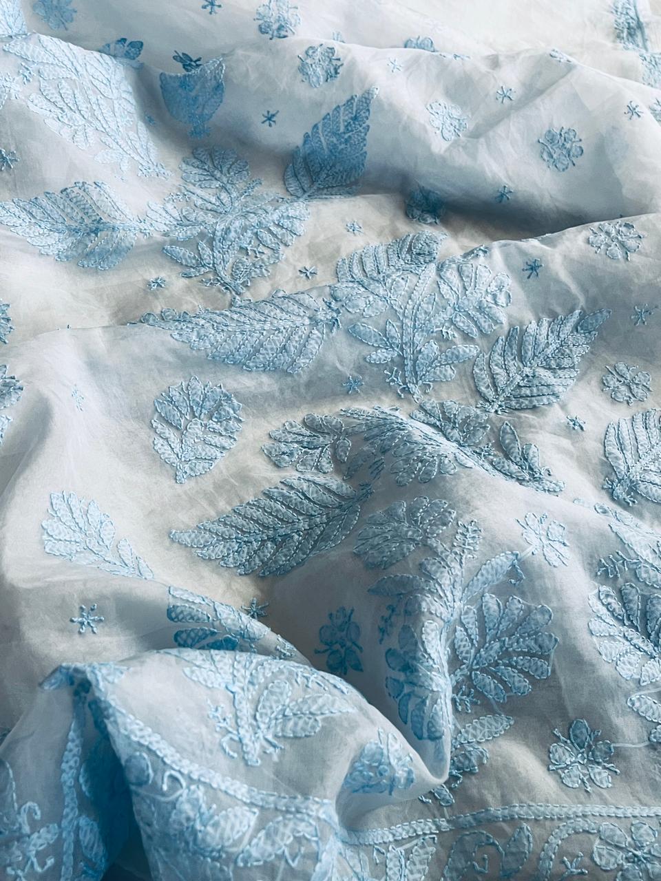 Beautiful Organza Saree with Hand Chikankari Embroidery - Icy Blue