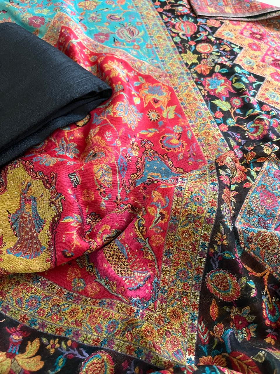 Beautiful Pure Silk Handwoven Kani Weave dupatta sets - With Black Kurta