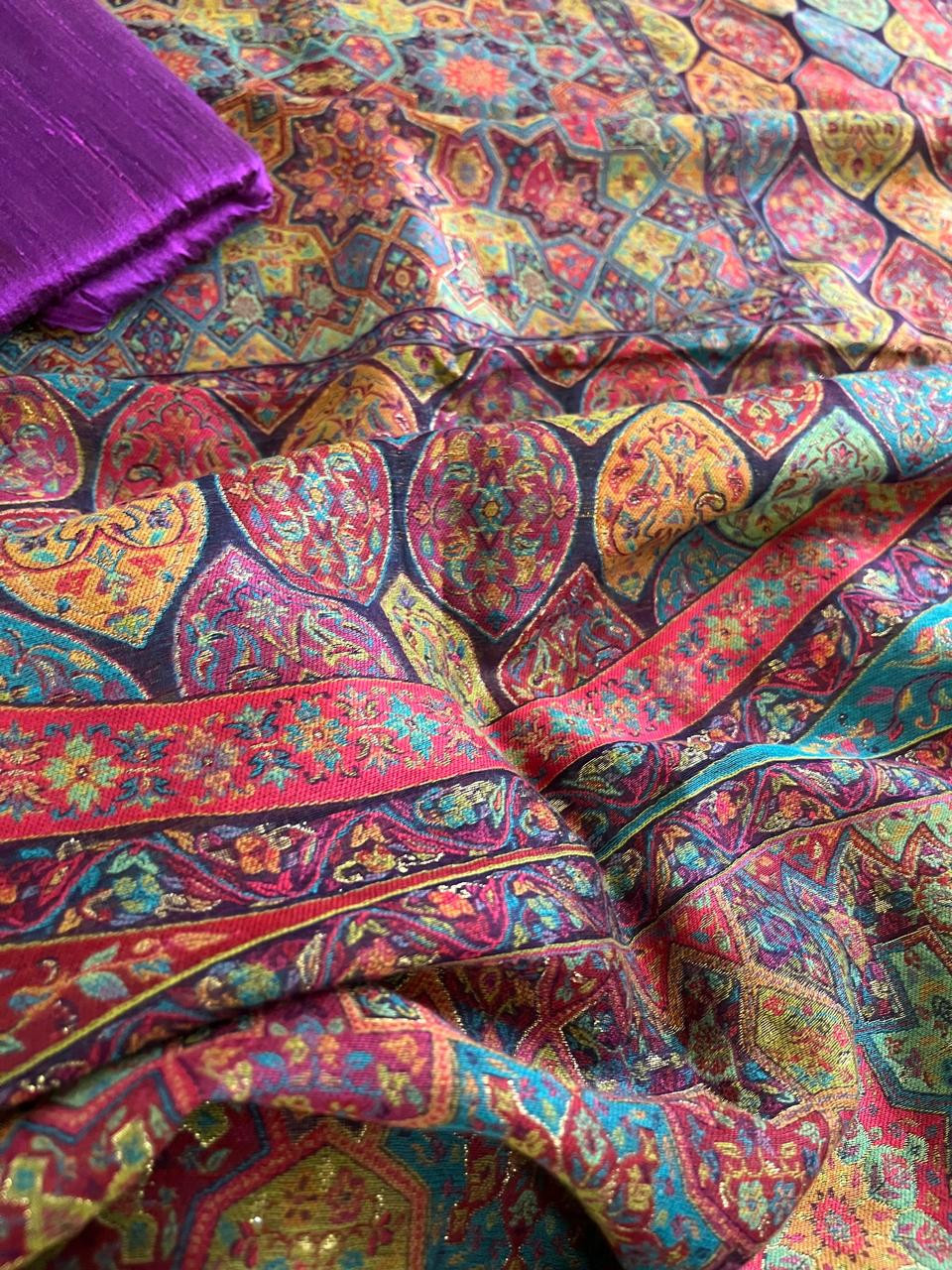 Beautiful Pure Silk Handwoven Kani Weave dupatta sets - With Purple Kurta