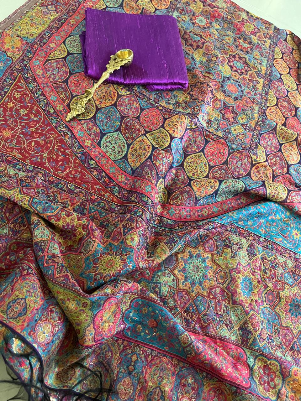 Beautiful Pure Silk Handwoven Kani Weave dupatta sets - With Purple Kurta