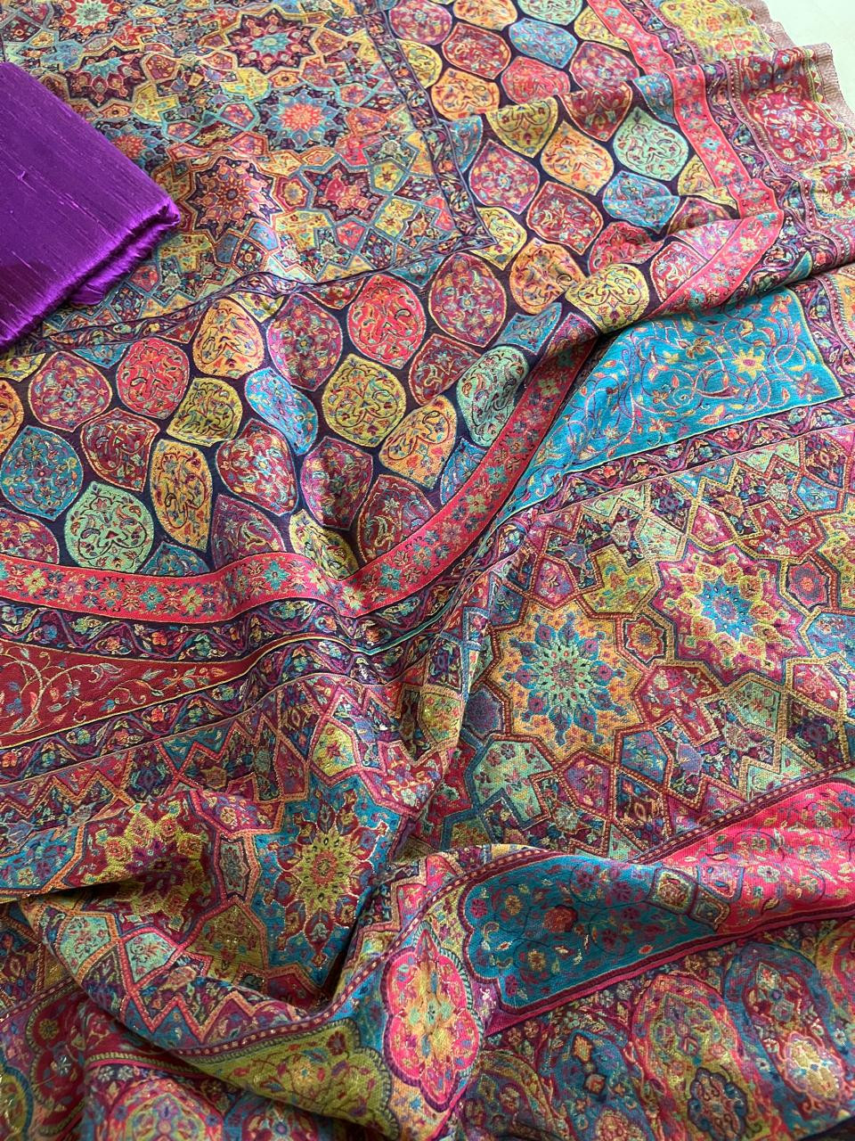 Beautiful Pure Silk Handwoven Kani Weave dupatta sets - With Purple Kurta