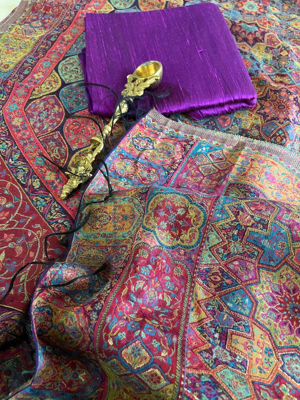 Beautiful Pure Silk Handwoven Kani Weave dupatta sets - With Purple Kurta