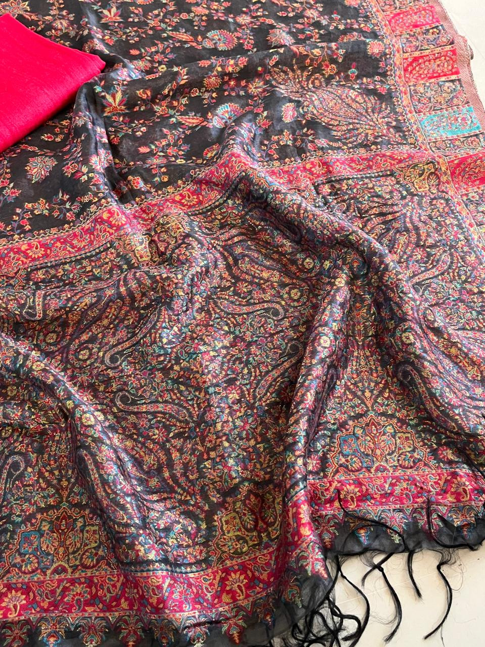 Beautiful Pure Silk Handwoven Kani Weave dupatta sets - With Red Kurta