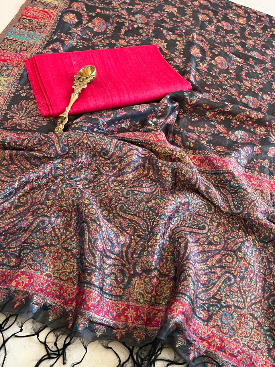 Beautiful Pure Silk Handwoven Kani Weave dupatta sets - With Red Kurta