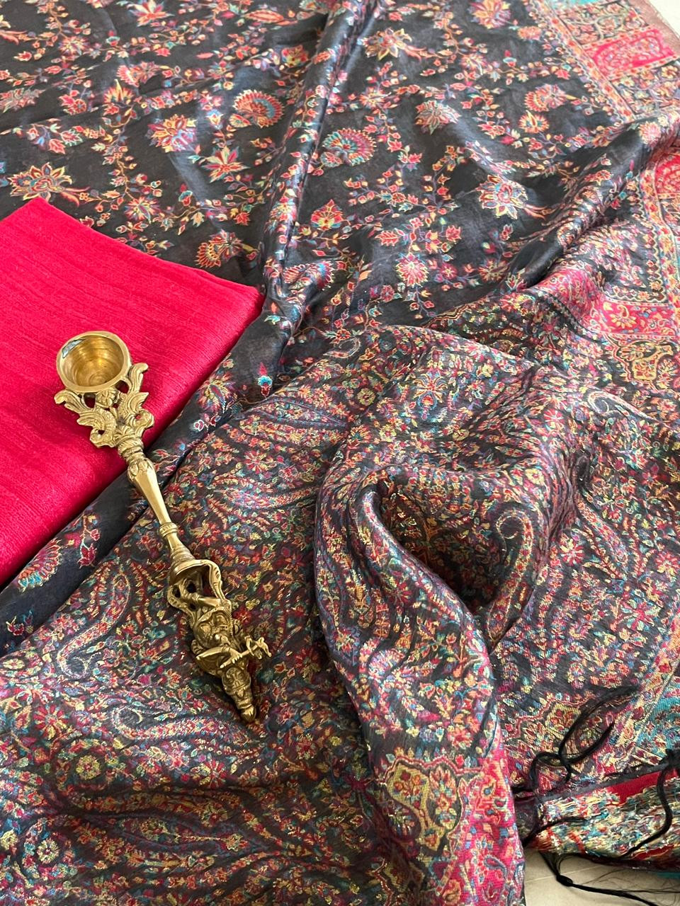 Beautiful Pure Silk Handwoven Kani Weave dupatta sets - With Red Kurta