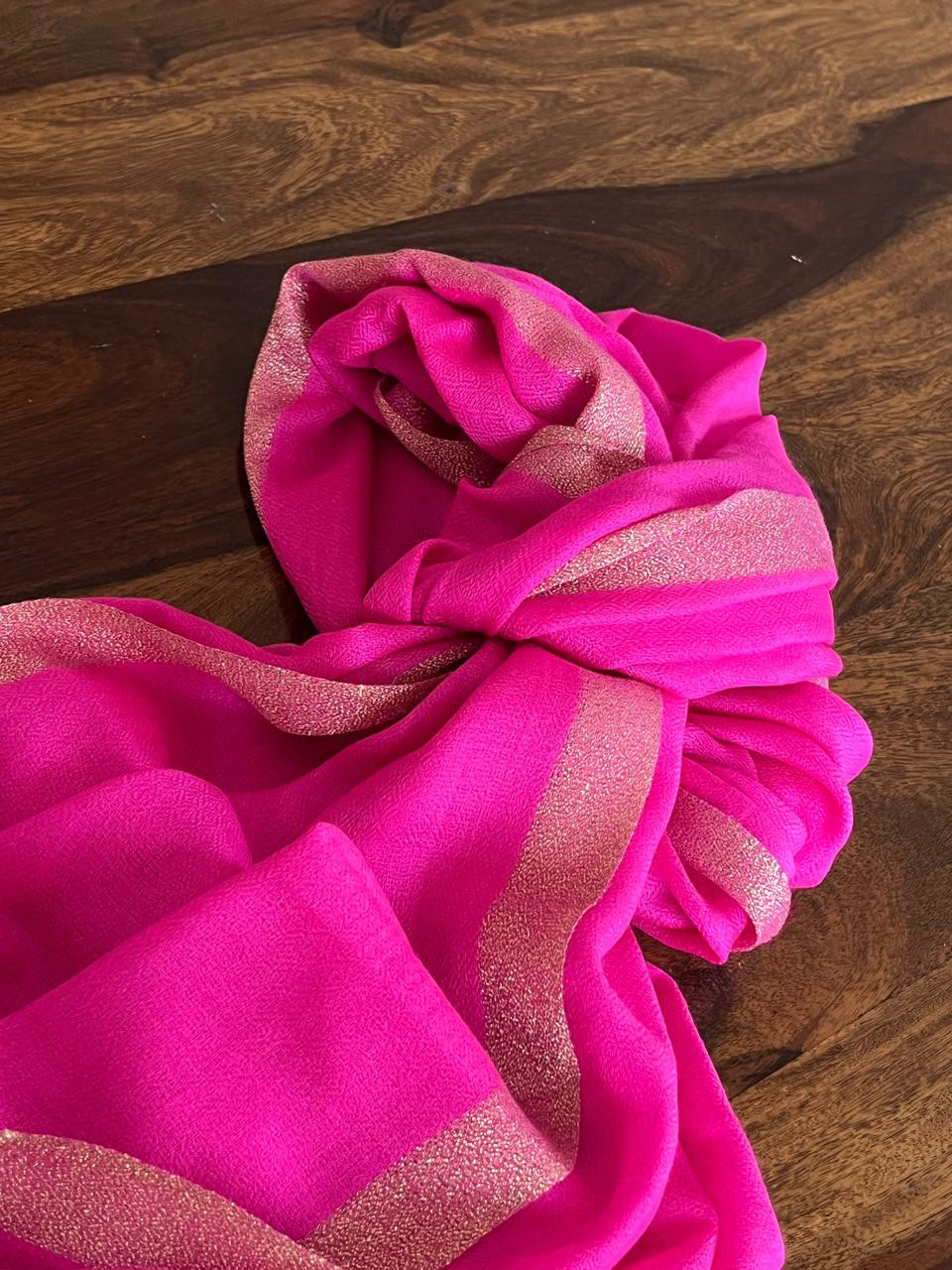 Beautiful Pure Wool Stole with thin contrast border - Magenta with Gold border