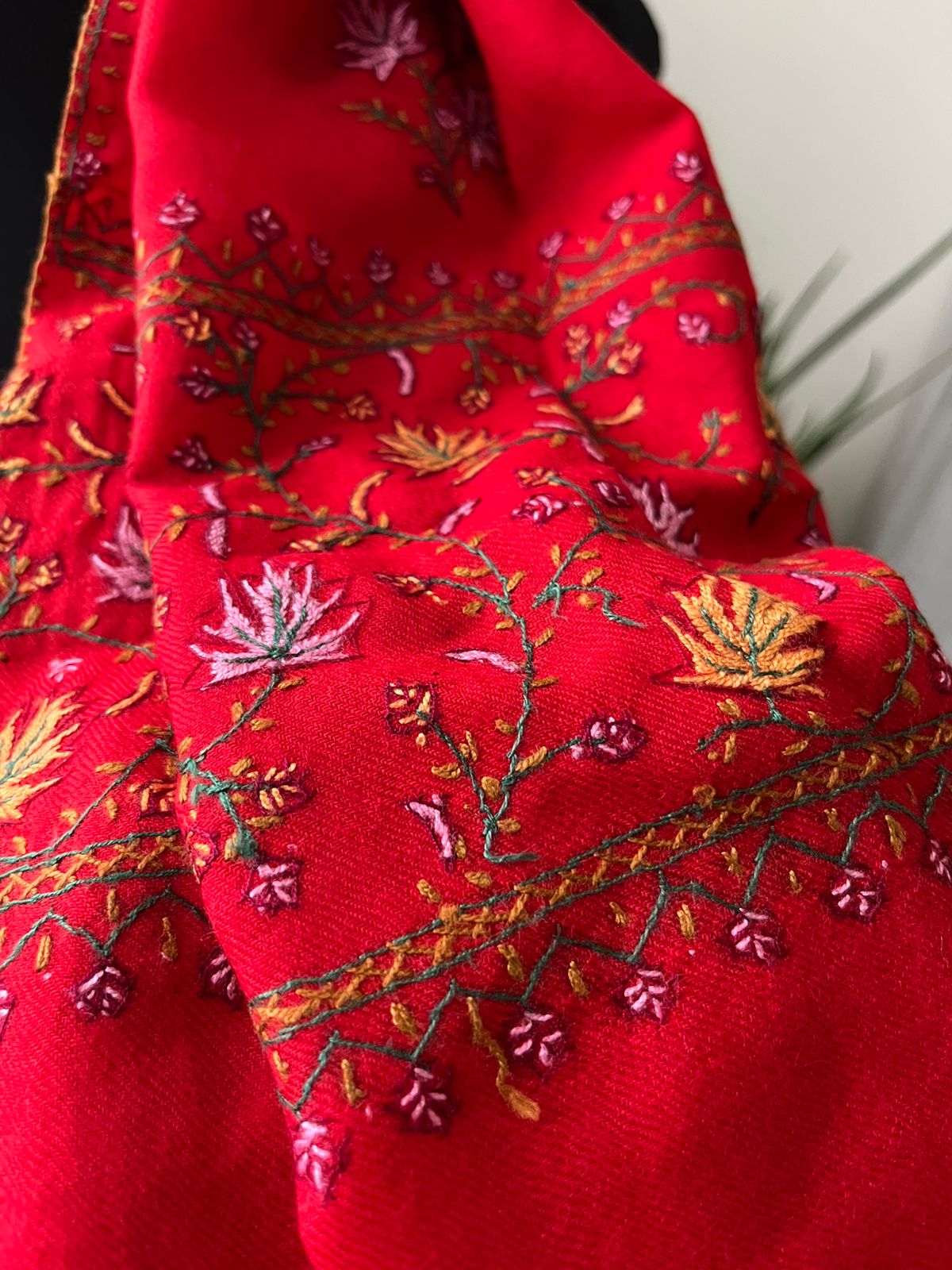 Beautiful Sozni Embroidered Handcrafted Woollen Stoles - Bright Red