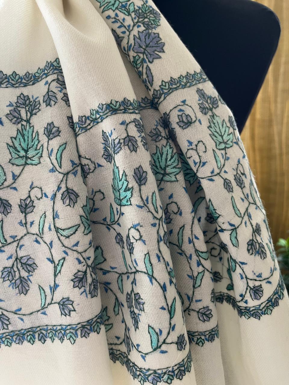 Beautiful Sozni Embroidered Handcrafted Woollen Stoles -  White