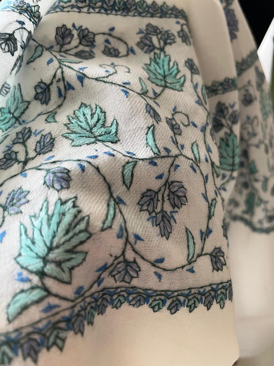 Beautiful Sozni Embroidered Handcrafted Woollen Stoles - White