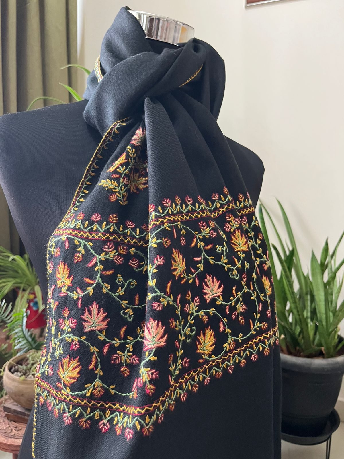 Beautiful Sozni Embroidered Handcrafted Woollen Stoles - Black