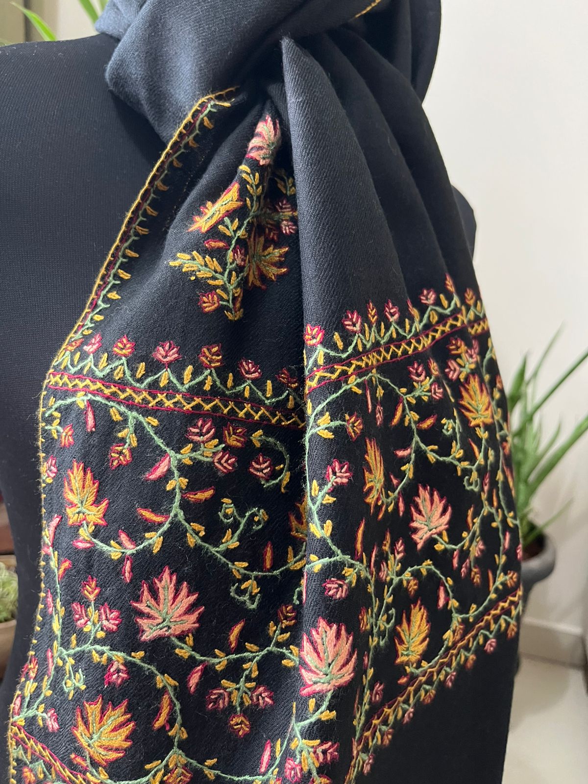 Beautiful Sozni Embroidered Handcrafted Woollen Stoles - Black