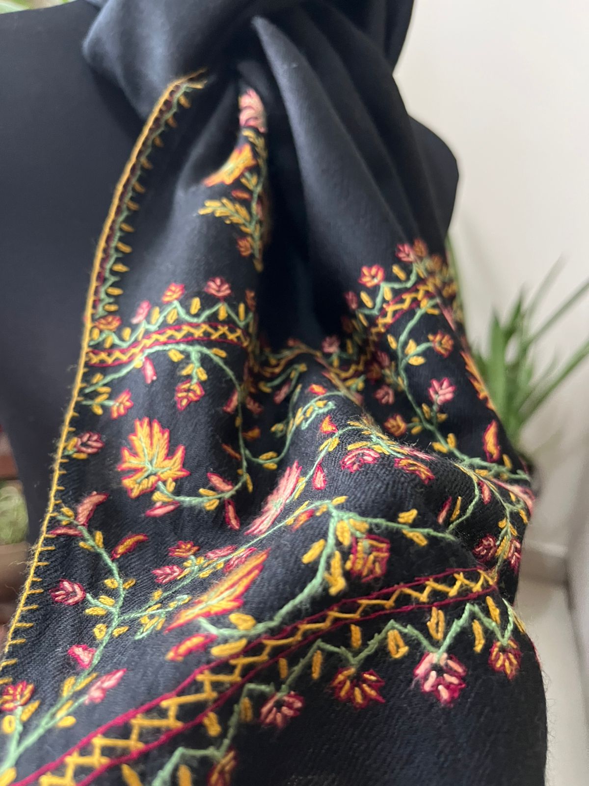 Beautiful Sozni Embroidered Handcrafted Woollen Stoles - Black