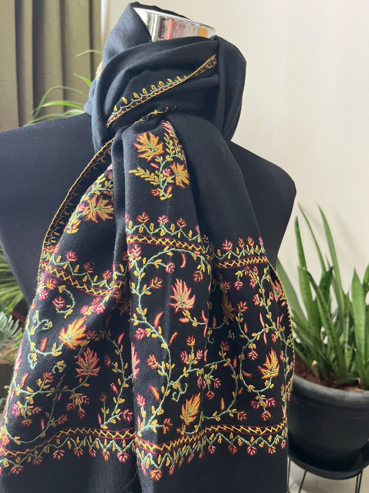 Beautiful Sozni Embroidered Handcrafted Woollen Stoles - Black