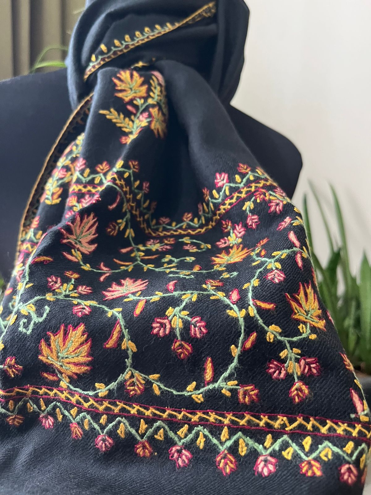 Beautiful Sozni Embroidered Handcrafted Woollen Stoles - Black