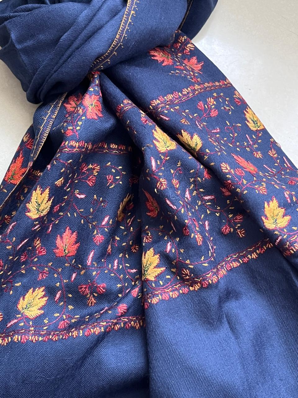 Beautiful Sozni Embroidered Handcrafted Woollen Stoles - Navy Blue