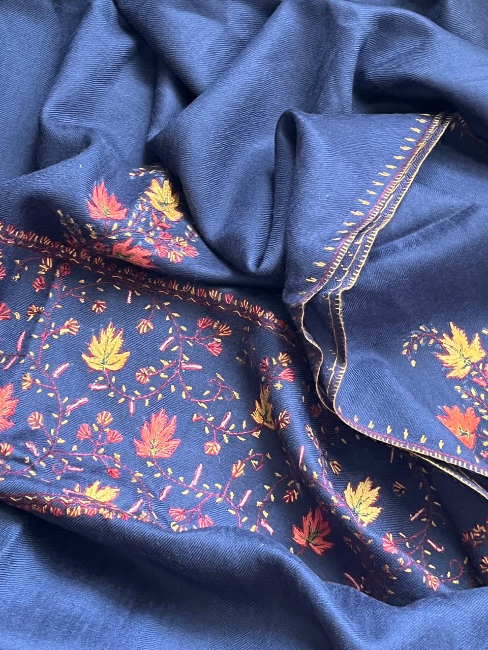Beautiful Sozni Embroidered Handcrafted Woollen Stoles - Navy Blue