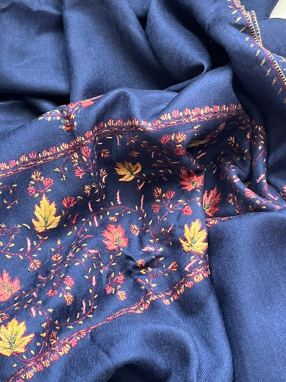 Beautiful Sozni Embroidered Handcrafted Woollen Stoles - Navy Blue