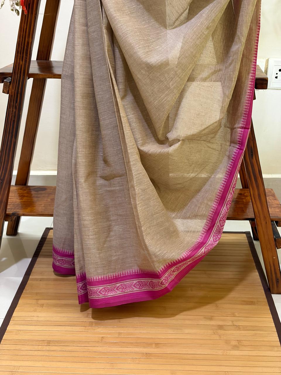 Handwoven Pure Bengal Cotton Saree - Beige