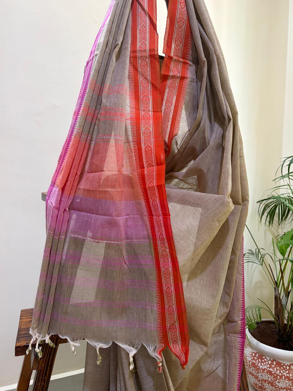 Handwoven Pure Bengal Cotton Saree - Beige