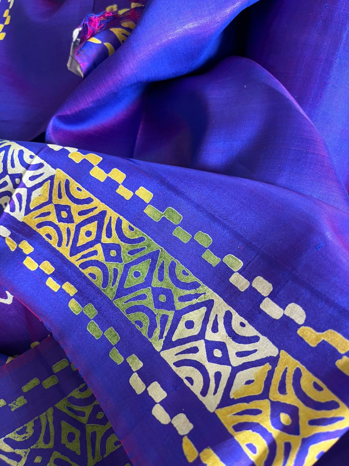 Bhishnupuri Pure Silk Saree with Handblock Print - Imperial Blue