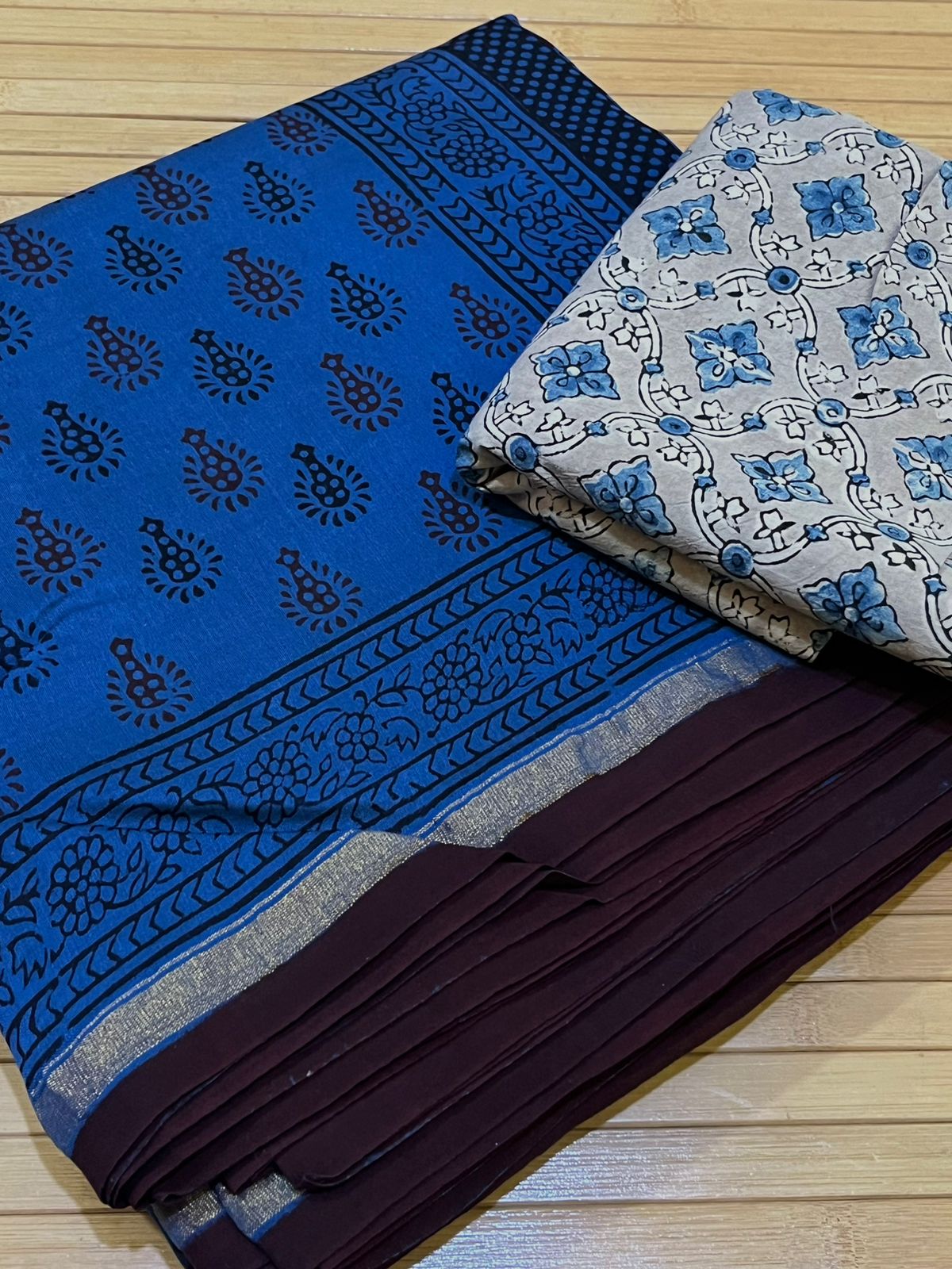 Chanderi Silk Cotton Saree with Traditional Bagh Hand Block Print - Blue