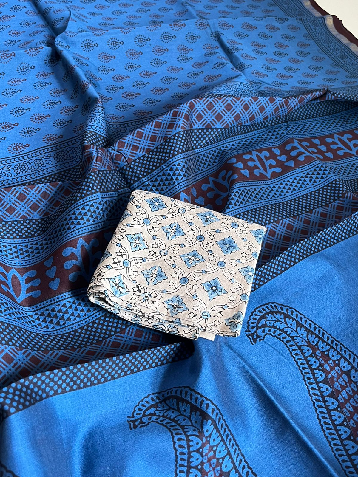 Chanderi Silk Cotton Saree with Traditional Bagh Hand Block Print - Blue