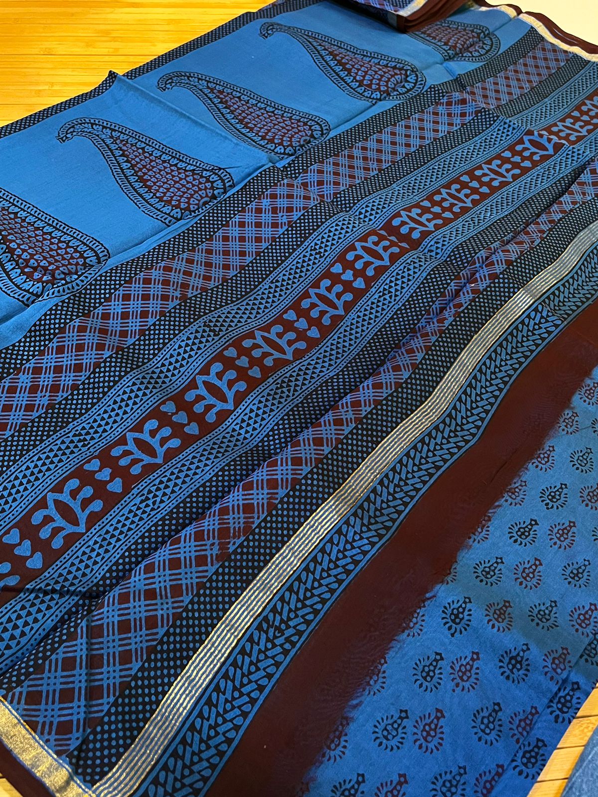 Chanderi Silk Cotton Saree with Traditional Bagh Hand Block Print - Blue