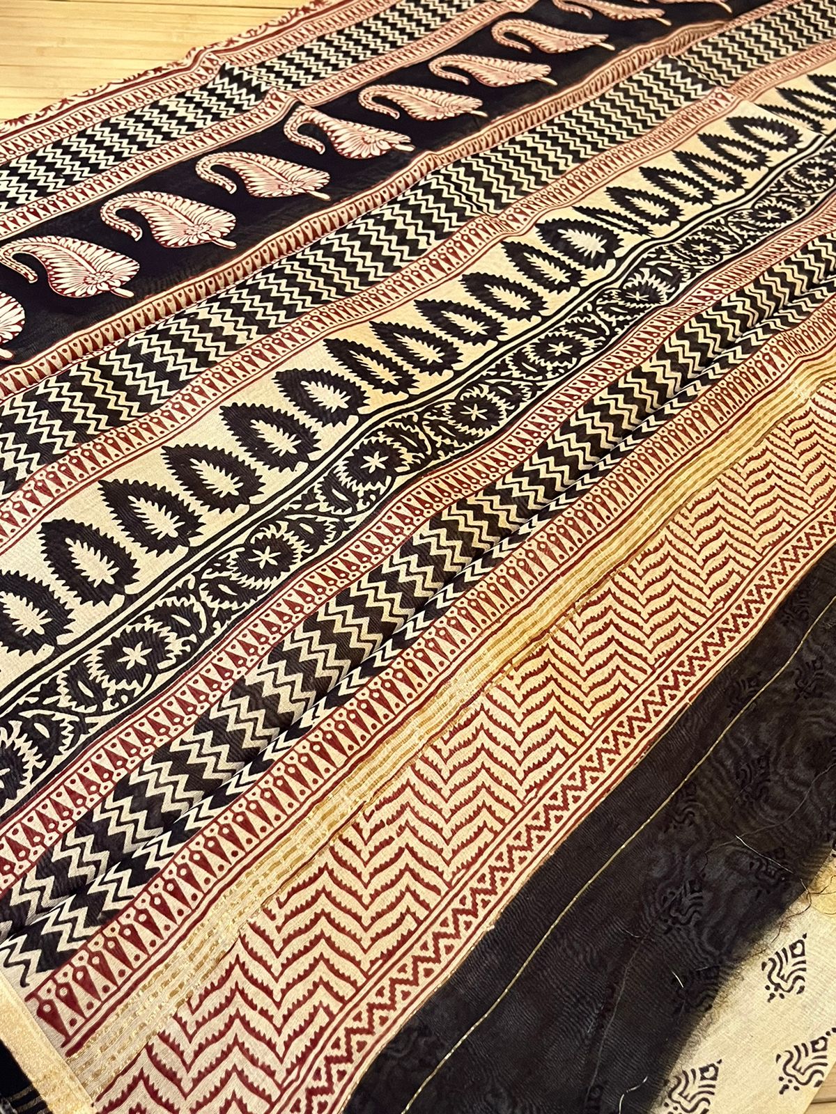 Chanderi Silk Cotton Saree with Traditional Bagh Hand Block Print - Beige